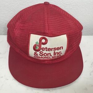 Vintage K-products Trucker Hat Peterson & Son Red Mesh Snapback Big Patch USA